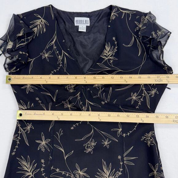 Robbie Lee Women's Vintage 90s Whimsy Floral Silk Mini Dress Size 6 Black - Picture 12 of 15